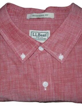 Vintage LL Bean Men’s Traditional Fit XL Chambray Short Sleeve Shirt Red